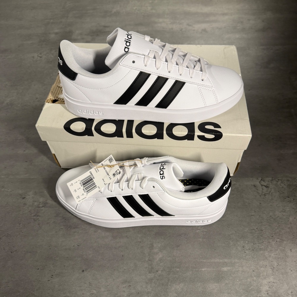 Adidas Grand Court 2.0 Mens 8.5 White Black GW9195 Classic Tennis Sneakers